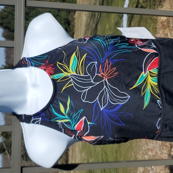 NEW Eco Beach Black Floral High Neck One Piece Swimsuit Size M - Picture 3 of 14
